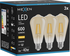 Mexen Vintis 3x LED Filament Bulb E27, ST64, 6W, Warm - 2700K, 600 lm, amber - L152-E27-0627-50x03