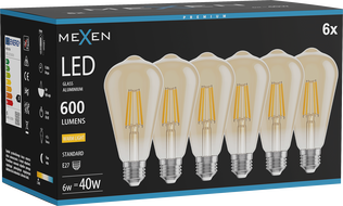 Mexen Vintis 6x LED filament bulb E27, ST64, 6W, Warm - 2700K, 600 lm, amber - L152-E27-0627-50x06