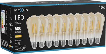 Mexen Vintis 10x LED Filament Bulb E27, ST64, 6W, Warm - 2700K, 600 lm, amber - L152-E27-0627-50x10