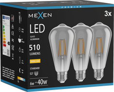 Mexen Vintis 3x LED Filament Bulb E27, ST64, 6W, Warm - 2700K, 510 lm, smoke - L152-E27-0627-70x03