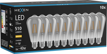 Mexen Vintis 10x LED Filament Bulb E27, ST64, 6W, Warm - 2700K, 510 lm, smoke - L152-E27-0627-70x10