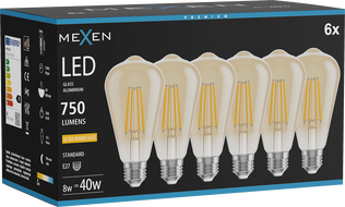 Mexen Vintis 6x LED Filament Bulb E27, ST64, 8W, Warm - 2200K, 750 lm, amber - L152-E27-0822-50x06