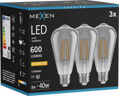 Mexen Vintis 3x LED Filament Bulb E27, ST64, 8W, Warm - 2200K, 600 lm, Smoke - L152-E27-0822-70x03