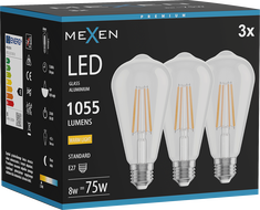 Mexen Vintis 3x LED Filament Bulb E27, ST64, 8W, Warm - 2700K, 1055 lm, clear - L152-E27-0827-00x03