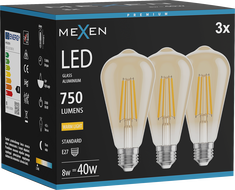 Mexen Vintis 3x LED Filament Bulb E27, ST64, 8W, Warm - 2700K, 750 lm, amber - L152-E27-0827-50x03