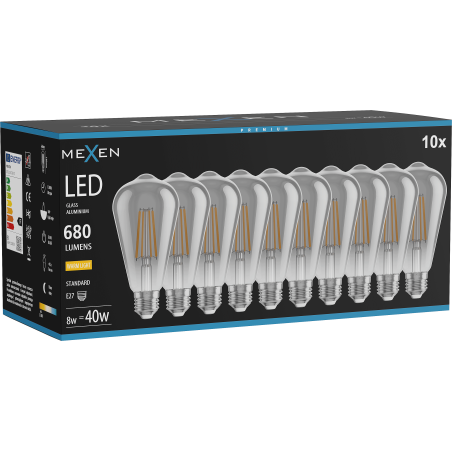 Mexen Vintis 10x LED Filament Bulb E27, ST64, 8W, Warm - 2700K, 680 lm, smoke - L152-E27-0827-70x10