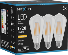 Mexen Vintis 3x Filament LED Bulb E27, ST64, 10W, Warm - 2200K, 1320 lm, clear - L152-E27-1022-00x03