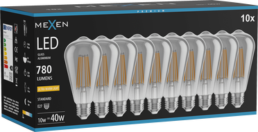 Mexen Vintis 10x LED Filament Bulb E27, ST64, 10W, Warm - 2200K, 780 lm, smoke - L152-E27-1022-70x10