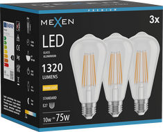 Mexen Vintis 3x LED filament bulb E27, ST64, 10W, Warm - 2700K, 1320 lm, clear - L152-E27-1027-00x03