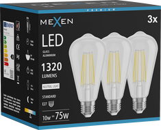 Mexen Vintis 3x LED Filament Bulb E27, ST64, 10W, Neutral - 4000K, 1320 lm, clear - L152-E27-1040-00x03
