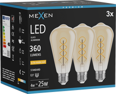 Mexen Vintis 3x LED Filament Spiral Bulb E27, ST64, 4W, Warm - 2200K, 360 lm, amber - L162-E27-0422-50x03