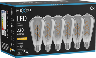 Mexen Vintis 6x LED Filament Spiral Bulb E27, ST64, 4W, Warm - 2200K, 220 lm, Smoke - L162-E27-0422-70x06