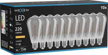 Mexen Vintis 10x Filament Spiral LED Bulb E27, ST64, 4W, Warm - 2200K, 220 lm, smoke - L162-E27-0422-70x10