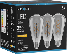 Mexen Vintis 3x LED Filament Bulb Spiral E27, ST64, 6W, Warm - 2200K, 350 lm, smoke - L162-E27-0622-70x03