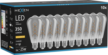 Mexen Vintis 10x LED Filament Bulb Spiral E27, ST64, 6W, Warm - 2200K, 350 lm, smoke - L162-E27-0622-70x10