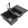 Mexen Gaspar granite sink 1.5-bowl with drainer and Rita kitchen tap, black speckled - 6507-76-670300-00