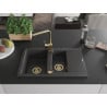 Mexen Gaspar granite sink 1.5-bowl with drainer and kitchen faucet Rita, black speckled - 6507-76-670300-50
