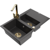 Mexen Gaspar 1.5-compartment granite sink with a drip tray and kitchen mixer tap Rita, spotted black - 6507-76-670300-50