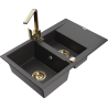 Mexen Gaspar granite sink 1.5-bowl with drainer and kitchen faucet Rita, black speckled - 6507-76-670300-50