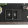 Mexen Gaspar granite sink 1.5-bowl with drainer and Rita kitchen tap, black speckled - 6507-76-670300-70