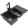 Mexen Gaspar 1.5-bowl granite sink with drainer and Rita kitchen faucet, speckled black - 6507-76-670300-70
