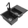 Mexen Gaspar granit sink 1.5-bowl with drainer and kitchen faucet Rita, black speckled - 6507-76-670300-70