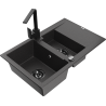 Mexen Gaspar granite sink 1.5-bowl with drainer and Rita kitchen tap, black speckled - 6507-76-670300-70-B