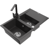 Mexen Gaspar granite sink 1.5-bowl with drainer and kitchen faucet Rita, black speckled - 6507-76-670300-76
