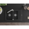 Mexen Gaspar 1.5-bowl granite sink with drainer and Rita kitchen faucet, black - 6507-77-670300-00