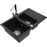 Mexen Gaspar 1.5-bowl granite sink with drainer and Rita kitchen faucet, black - 6507-77-670300-00