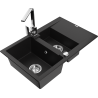 Mexen Gaspar 1.5-compartment granite sink with a drip tray and kitchen mixer tap Rita, Black - 6507-77-670300-00