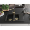 Mexen Gaspar granit sink 1.5-bowl with drainer and Rita kitchen faucet, black - 6507-77-670300-50