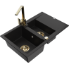 Mexen Gaspar granit sink 1.5-bowl with drainer and Rita kitchen faucet, black - 6507-77-670300-50
