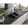 Mexen Gaspar granite sink 1.5-bowl with drainer and kitchen faucet Rita, black - 6507-77-670300-50-B
