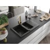 Mexen Gaspar granite sink 1.5-bowl with drainer and Rita kitchen tap, black - 6507-77-670300-50-B