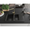 Mexen Gaspar granite sink 1.5-bowl with drainer and kitchen faucet Rita, black - 6507-77-670300-50-B