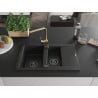 Mexen Gaspar granite sink 1.5-bowl with drainer and Rita kitchen tap, black - 6507-77-670300-50-B