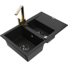 Mexen Gaspar granite sink 1.5-bowl with drainer and kitchen faucet Rita, black - 6507-77-670300-50-B