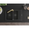 Mexen Gaspar granite sink 1.5-bowl with drainer and Rita kitchen tap, black - 6507-77-670300-50-B