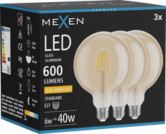 Mexen Vintis 3x LED Filament Bulb E27, G125, 6W, Warm - 2200K, 600 lm, amber - L158-E27-0622-50x03