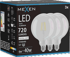 Mexen Vintis 3x LED Filament Bulb E27, G125, 6W, Neutral - 4000K, 720 lm, clear - L158-E27-0640-00x03