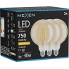 Mexen Vintis 3x LED filament bulb E27, G125, 8W, Warm - 2200K, 750 lm, amber - L158-E27-0822-50x03