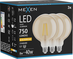 Mexen Vintis 3x LED filament bulb E27, G125, 8W, Warm - 2200K, 750 lm, amber - L158-E27-0822-50x03