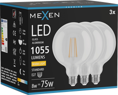 Mexen Vintis 3x LED Filament Bulb E27, G125, 8W, Warm - 2700K, 1055 lm, clear - L158-E27-0827-00x03