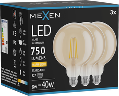 Mexen Vintis 3x LED Filament Bulb E27, G125, 8W, Warm - 2700K, 750 lm, amber - L158-E27-0827-50x03