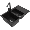 Mexen Gaspar granite kitchen sink 1.5-bowl with drainer and Rita kitchen faucet, black - 6507-77-670300-70-B