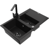 Mexen Gaspar granite sink 1.5-bowl with drainer and Rita kitchen tap, black - 6507-77-670300-70-B