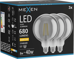 Mexen Vintis 3x LED filament bulb E27, G125, 8W, Warm - 2700K, 680 lm, smoke - L158-E27-0827-70x03