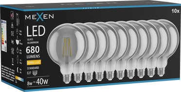 Mexen Vintis 10x LED Filament Bulb E27, G125, 8W, Warm - 2700K, 680 lm, smoke - L158-E27-0827-70x10