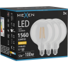 Mexen Vintis 3x LED filament bulb E27, G125, 12W, Warm - 2700K, 1560 lm, clear - L158-E27-1227-00x03